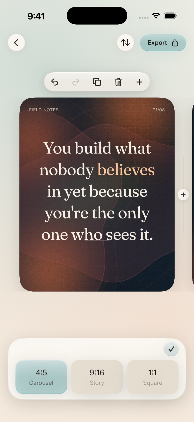 Generated carousel slide in the editor